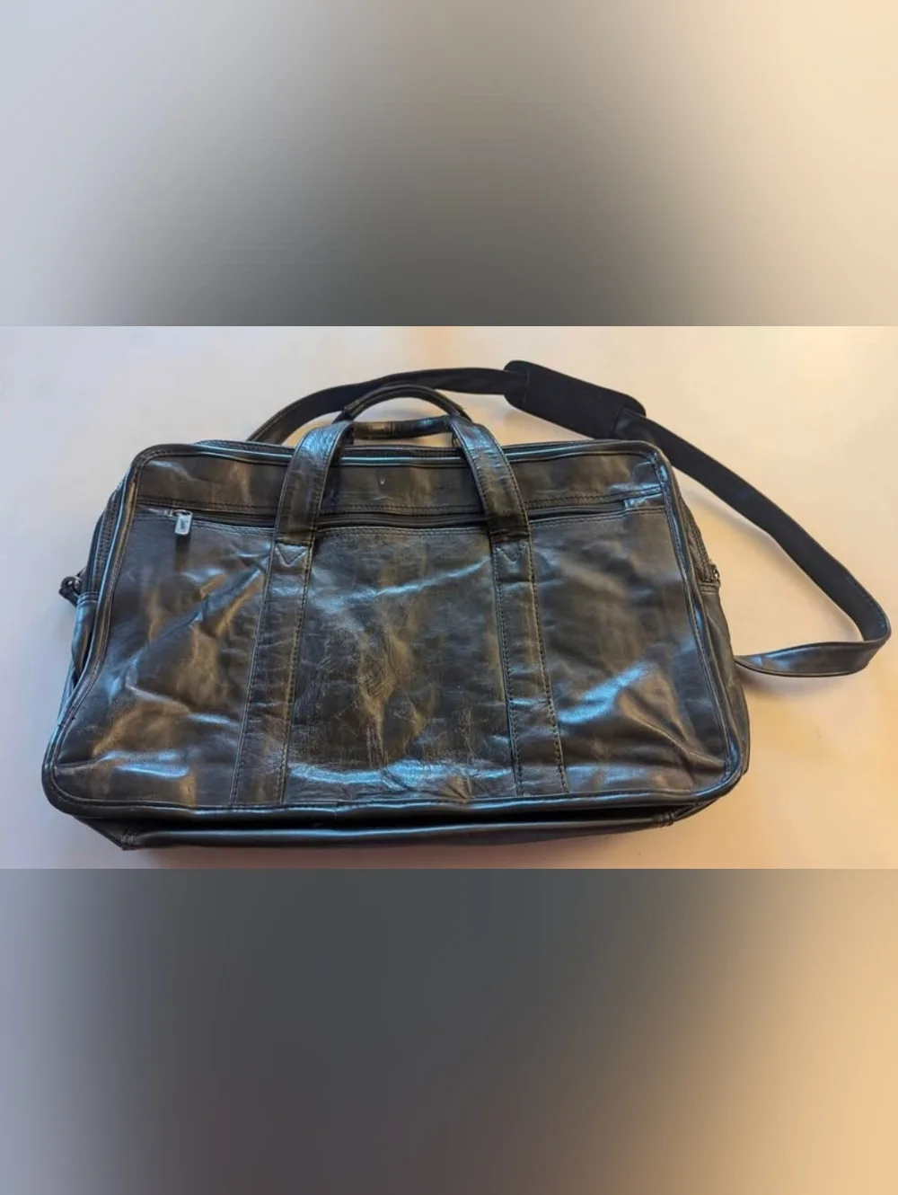 Vintage Jourdan Men's Black Leather Expandable Laptop Bag Briefcase Adj. Strap